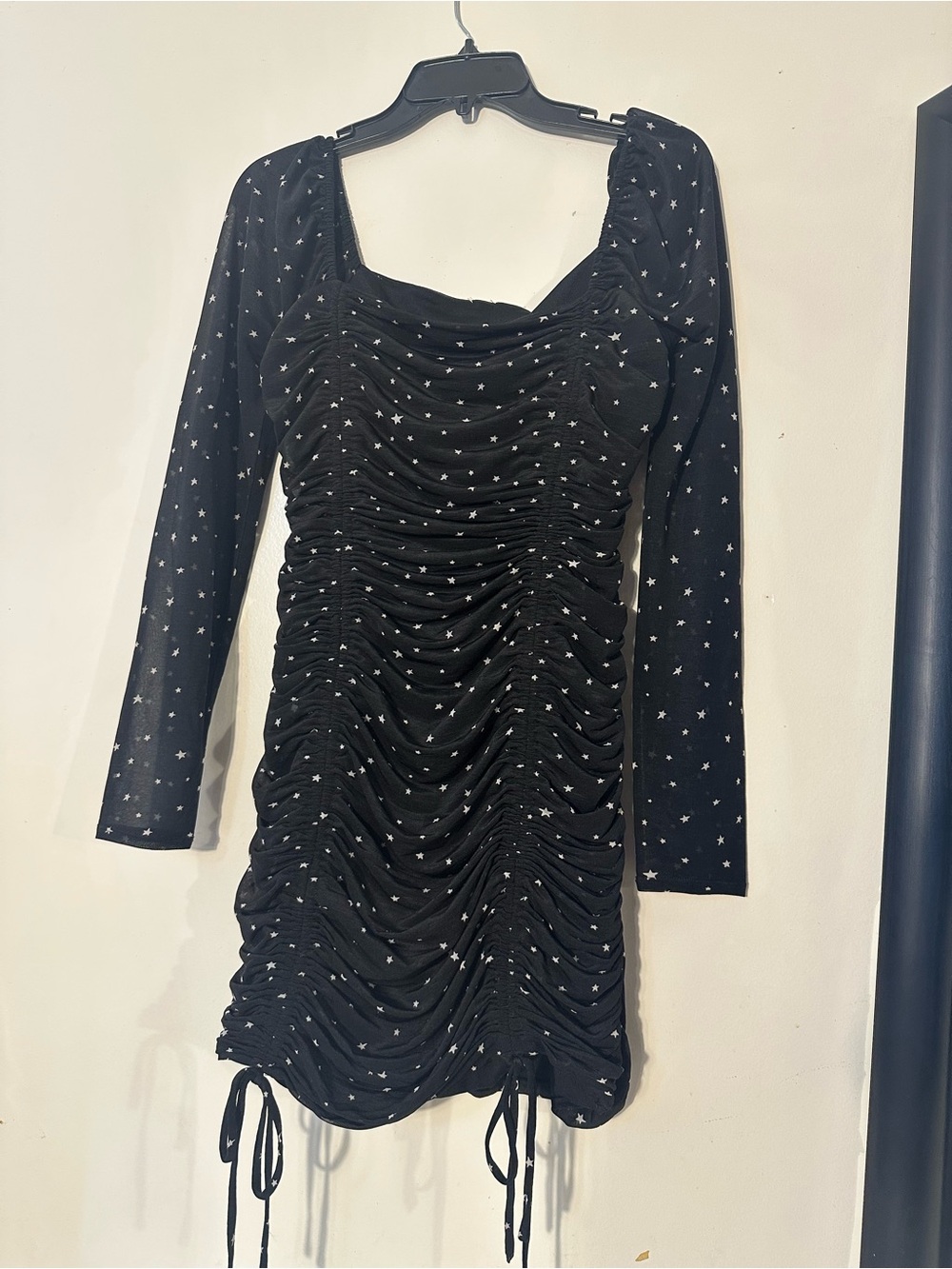 Bar III Black Star Print Ruched Dress Size M